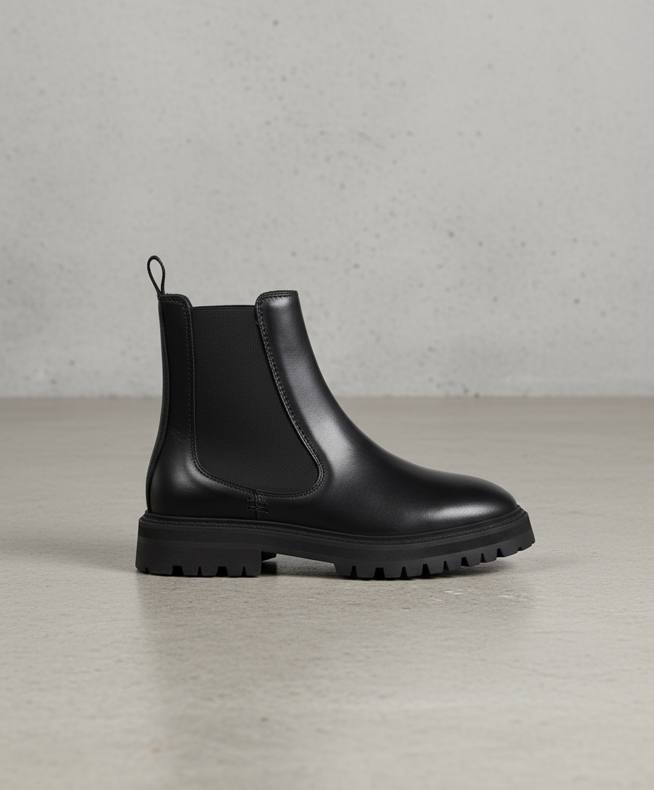 Black Royal RepubilQ Chelsea boot on a light gray background