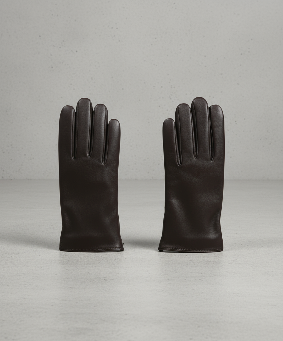 Pair of black gloves on a Gray background