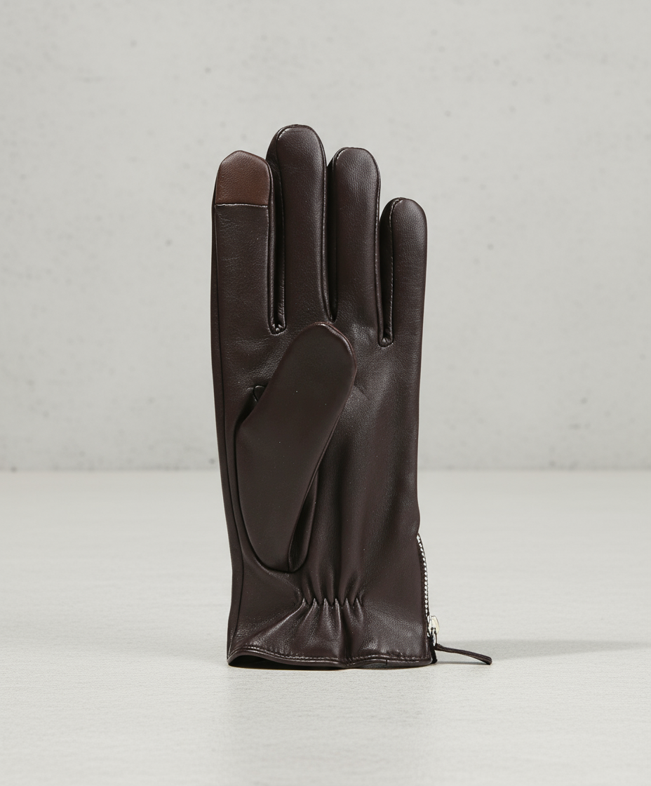 Brown leather glove on a gray background