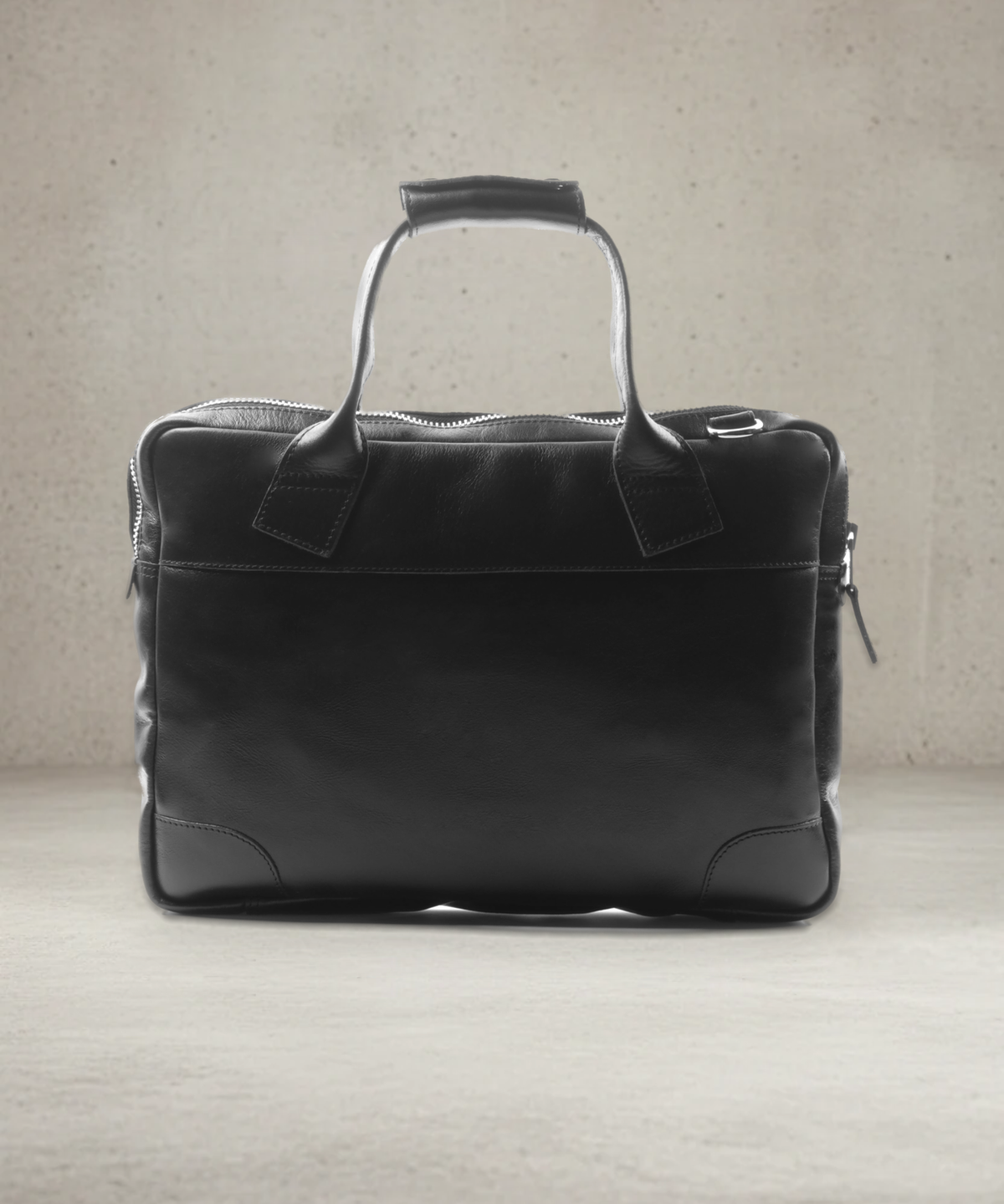 Back view of the black leather briefcase