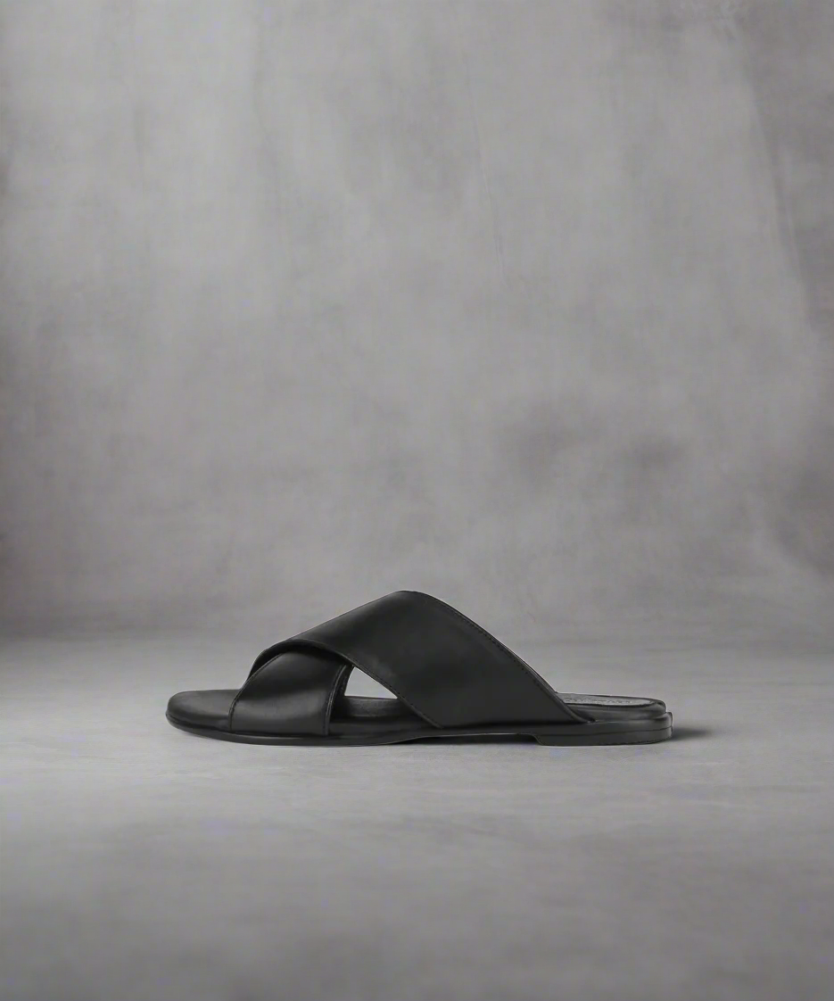 Black sandal on a grey background