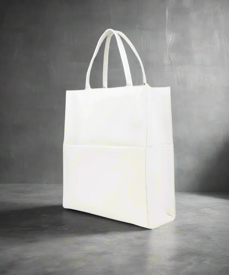 White tote bag on a gray background