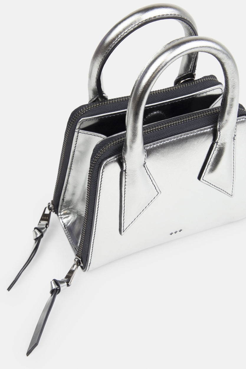 Trapeze Mirror Miniature Bag | Shiny Gun metal