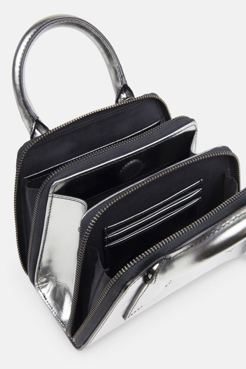 Trapeze Mirror Miniature Bag | Shiny Gun metal