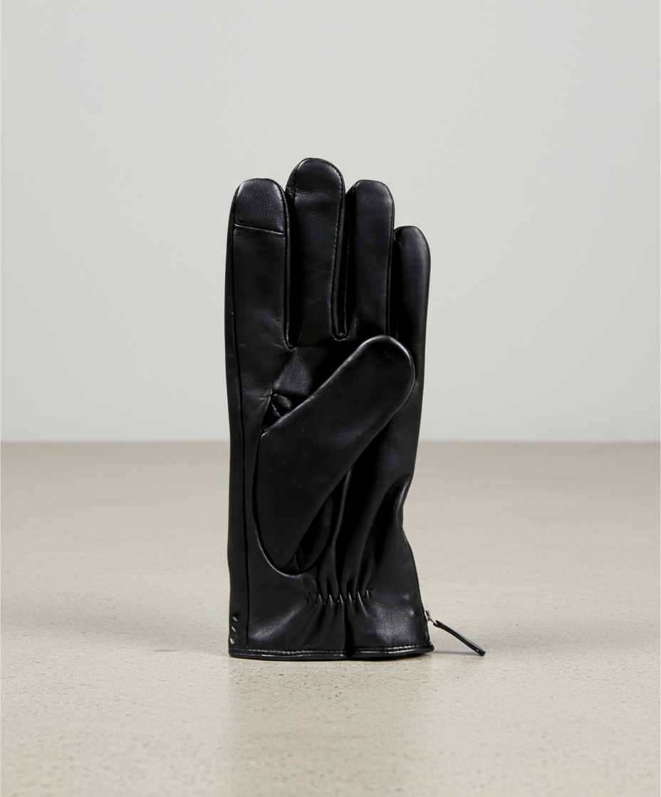 Black leather glove on a Gray background