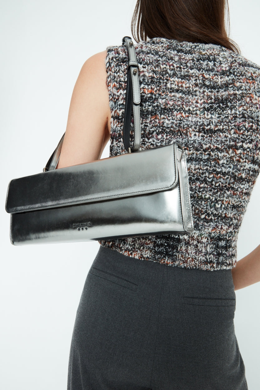 Funqi Mirror Crossbody Bag | Shiny Gun metal