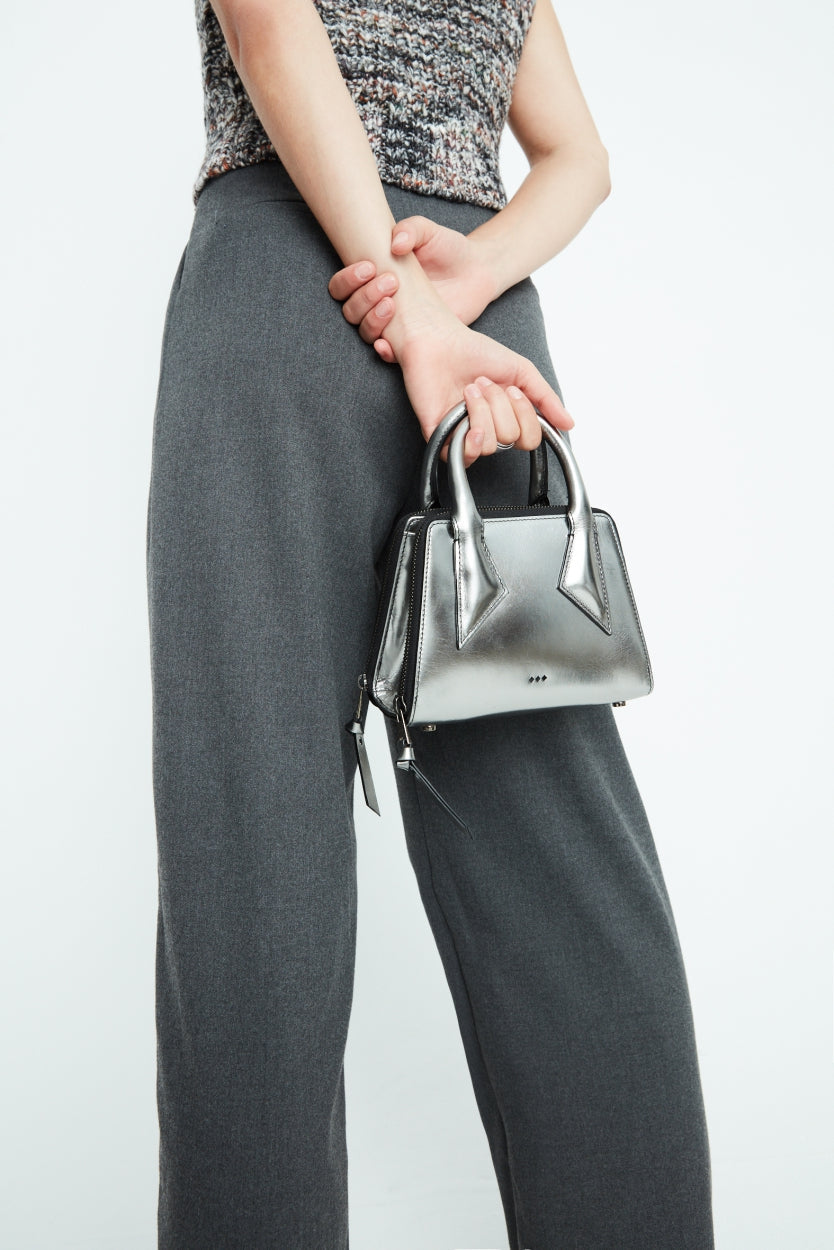 Trapeze Mirror Miniature Bag | Shiny Gun metal