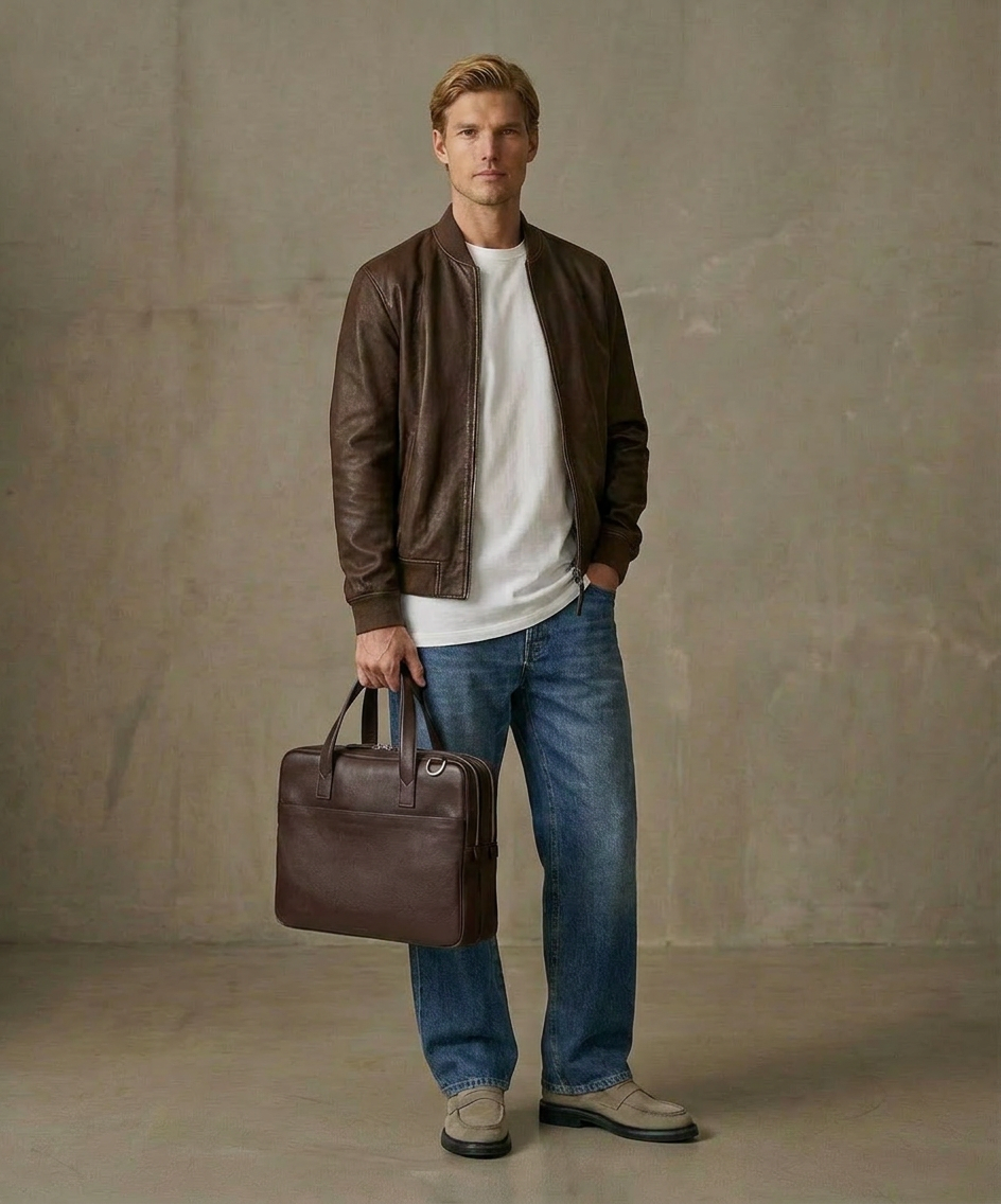Lance Double zip Laptop Bag | Brown