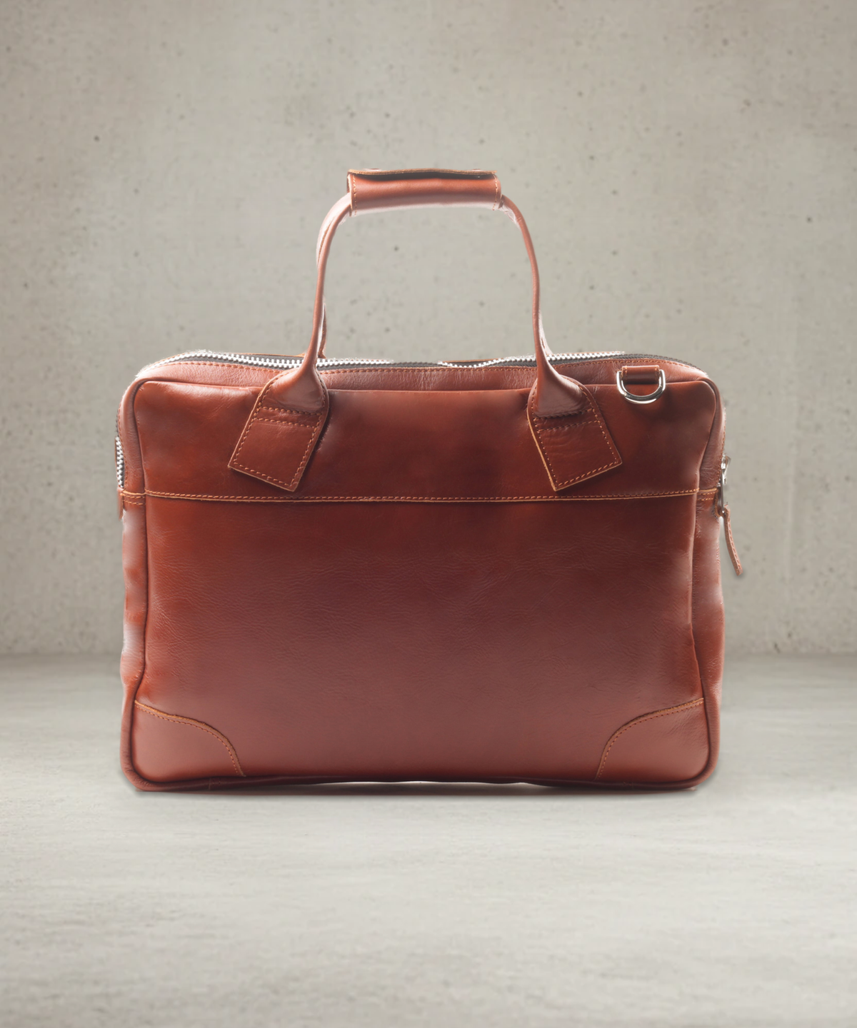 Back view of the cognac leather briefcase
